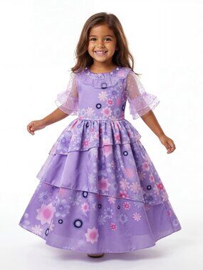 Girls Isabela Encanto Costume Dress Purple Lavender Floral Tiered Ruffle
